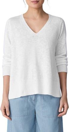 Eileen Fisher Organic Linen & Organic Cotton V-Neck Sweater in White at Nordstrom Rack, Size Medium
