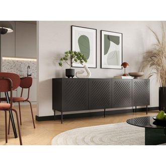 Dmora Aparador Carema, Mueble De 2 Estantes, 4 Puertas, 6 Compartimentos, 200.5x42x75h Cm Negro