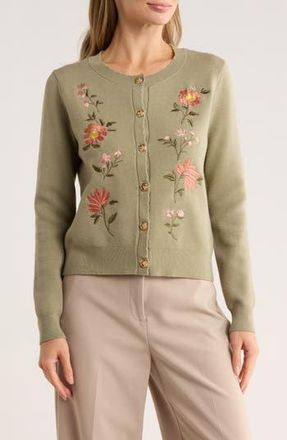 T Tahari Embroidered Cardigan in Spring Olive at Nordstrom Rack, Size X-Small