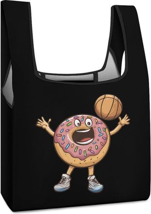 Generic Funny Donut Basketball Food Shopping Bag Reusable Grocery Tote Bag Foldable Handbag for Travel Picnic