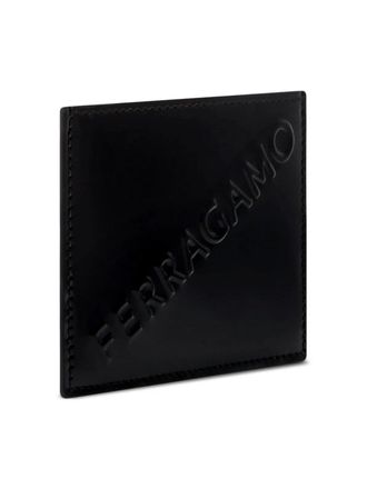 Ferragamo Womens Diagonal Logo Credit Card Case Black Accessories > Wallets