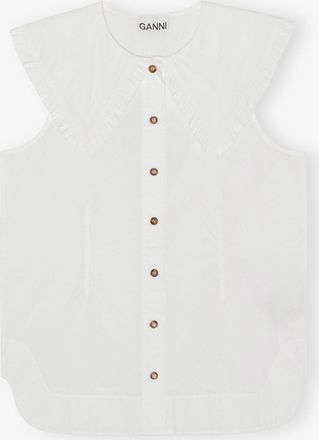 Ganni White Cotton Poplin Sleeveless Frill Collar Shirt - Size 10/12