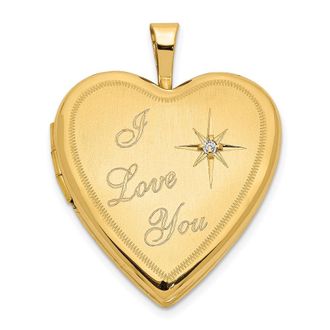 Diamond2Deal 14k Yellow Gold Satin Diamond Star I LOVE YOU Script 20mm Heart Locket