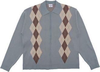Students Argyle Jacquard Cotton Zip-Up Cardigan in Slate at Nordstrom, Size Xx-Large