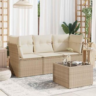 vidaXL Juego De Sof&aacute;s Jard&iacute;n Con Cojines 4 Pzas Rat&aacute;n Sint&eacute;tico Beige Vidaxl