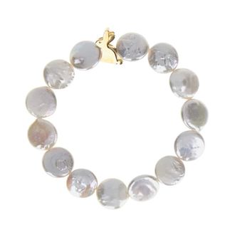 Aliita Necklaces, female, White, ONE SIZE, Bracciale in perle piatte con coniglio in oro 9K