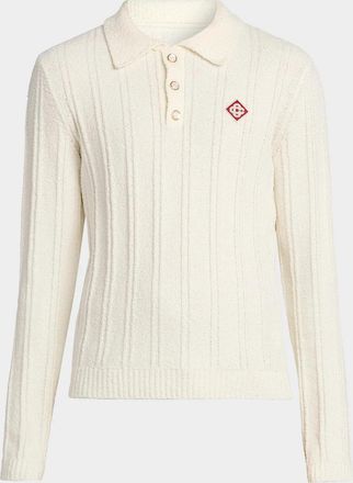 Casablanca Boucle-Knit Long-Sleeve Polo Shirt