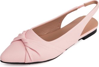 Generic Womens Slingback Flats Pointed Toe Bow Detail Pebbled PU Synthetic Leather Lightweight Breathable Shoes with Cushioned Insole Comfortable 1cm Low Heel
