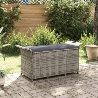 vidaXL Banco De Jard&iacute;n Con Coj&iacute;n Rat&aacute;n Sint&eacute;tico Gris 116x46x57 Cm Vidaxl