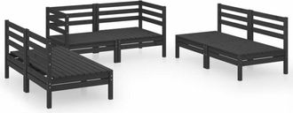 vidaXL Juego De Muebles De Jard&iacute;n 6 Pzas Madera De Pino Maciza Negro Vidaxl