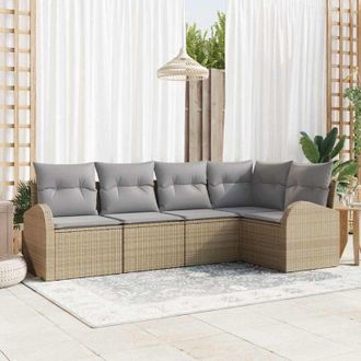 vidaXL Vidaxl - Conjunto De Sof&aacute; De Jard&iacute;n Con Coj&iacute;n 5 Pcs Beige Polirat&aacute;n