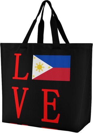 Generic Love Philippines Flag Reusable Shopping Bags Large Capacity Grocery Bag Heavy Duty Tote for Women 40x40x16cm