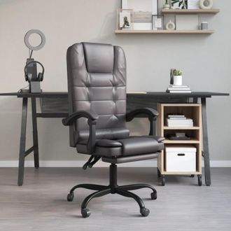 vidaXL Silla De Oficina Reclinable Masaje Cuero Sint&eacute;tico Gris Vidaxl