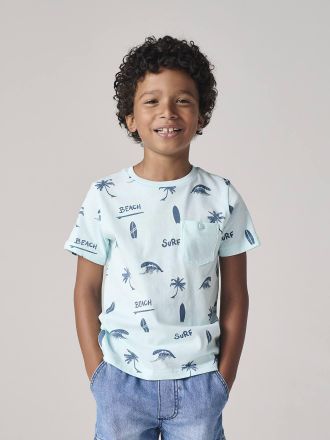 Vertbaudet Jungen T-Shirt, Print und Brusttasche mintgr&uuml;n