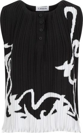 Lanvin Sleeveless Pleated Black Polyester Top