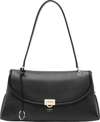 Ferragamo Gancini Schoudertas - Dames - Schoudertassen - Zwart - ONE Size - Leer - Tassen