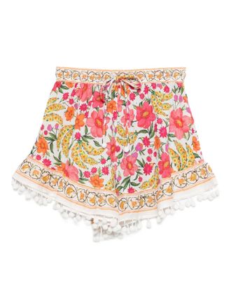 Farm Rio floral-print pom-pom shorts - women - Cotton - M - White