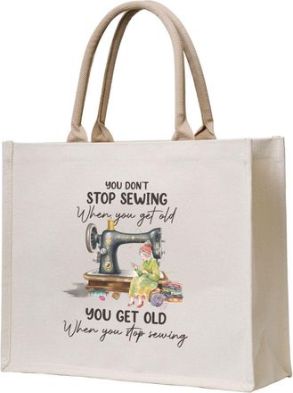 Generic You DonT Stop Sewing Canvas Tote Bag For Sewers & Knitters, Sewing Theme Reusable Grocery Bag, Funny Crafting Gift For Women, Large Capacity Canvas Sh