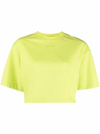 Msgm logo-print cropped T-shirt - women - Cotton - S - Green