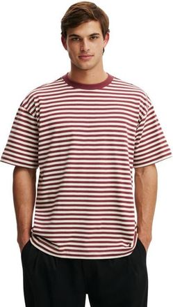 Cotton On Mens Box Fit T-Shirt in Redwood Oat Stripe at Nordstrom, Size Xx-Large