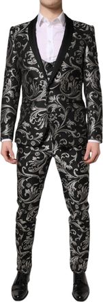 Dolce & Gabbana Black Gray MARTINI Jacquard Men 3 Piece Mens Suit