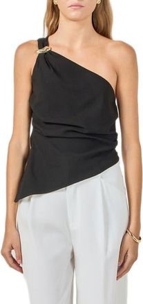 endless rose One Shoulder Ruched Asymmetric Hem Top in Black at Nordstrom, Size X-Small