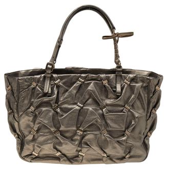Ferragamo Metallic Olive Leather Tote