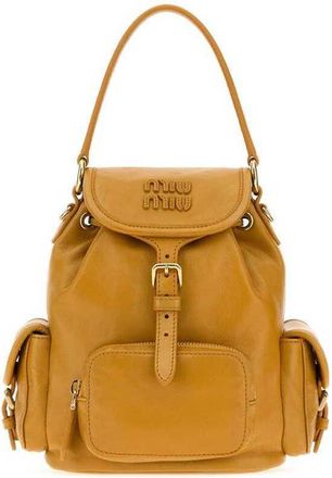 Miu Miu Mustard Leather Backpack Whisky Zaini