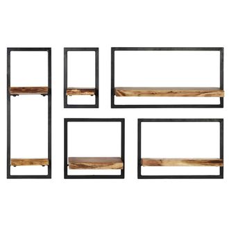 Berkfield Home Wall Shelf Set 5 Pieces Solid Acacia Wood & Steel in Brown