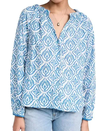 Velvet Marian Mosaic Print Blouse In Blue