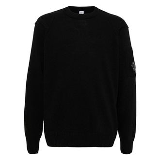 C.P. Company Round-neck Knitwear, male, Black, Size: 2XL Lambswool Crewneck Sweater GRS Certified