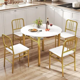 Costway Costway 5 Piece Dining Table Set Round Kitchen Table & 4 Chairs in White