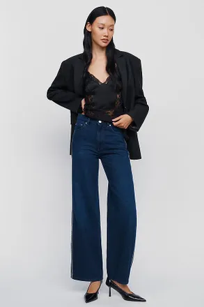 LE JEAN Column Beaded High Rise Wide Leg Jeans