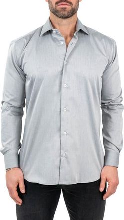 Maceoo Classic Silverfox Grey Cotton Twill Button-Up Shirt at Nordstrom, Size 4