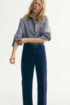 H&M Straight High Jeans in Dark Denim Blue at Nordstrom, Size 16