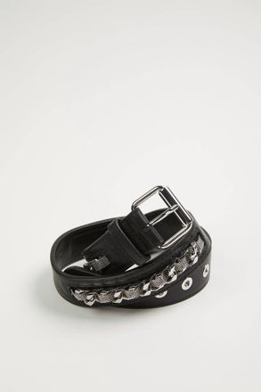 The Kooples Leather Belt With Chain In Black