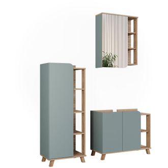 Vicco Conjunto De Muebles De Ba&ntilde;o Karen, Sonoma/azul, 3 Partes, Vicco