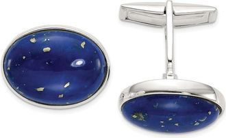 Diamond2Deal Sterling Silver Cabochon Lapis Cuff Links