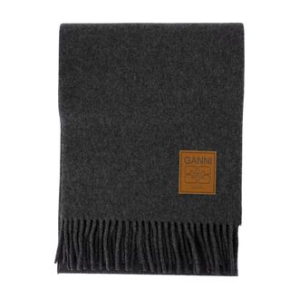 Ganni Womens Double Face Wool Scarf Gray