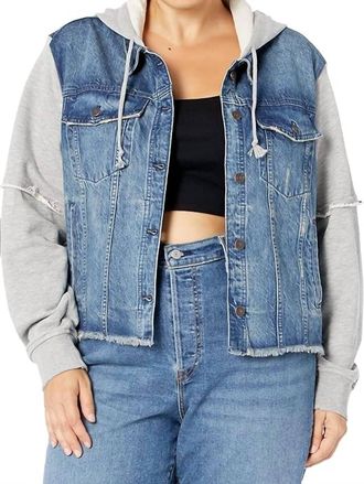 Free People Throwback Denim Knit Jacket In Deep Sea