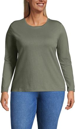 Lands End Relaxed Supima Cotton Long Sleeve Crew Neck T-Shirt in Sage at Nordstrom, Size 3X
