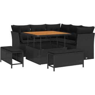 vidaXL Conjunto De Sof&aacute; De Jard&iacute;n Con Coj&iacute;n 8 Pcs Negro