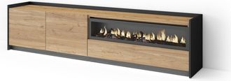 Skraut Home Skraut Home - Mueble Tv, Televisi&oacute;n, Muebles De Sal&oacute;n, Almacenaje, 207x37x50cm, Para Tv Hasta 80, Chimenea El&eacute;ctrica, Led, Estilo Moderno, Roble Y Neg