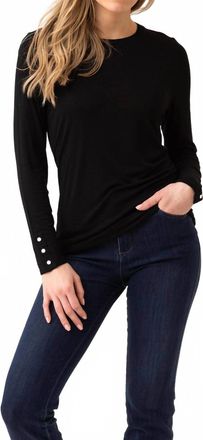 Marble Scotland Button Cuff Long Sleeve Top In Black