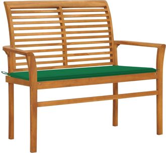 vidaXL Banco De Jard&iacute;n Madera Maciza De Teca Con Coj&iacute;n Verde 112 Cm Vidaxl