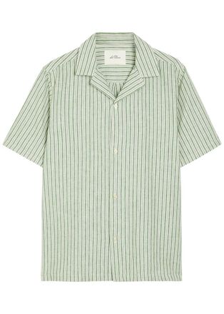 Les Deux Striped Cotton and Linen-blend Shirt - Light Green - XL