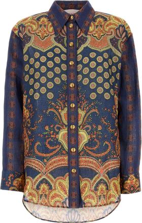 Valentino Garavani Womens Printed Linen Shirt - Dark Blue - Size EU 38 (Womens)