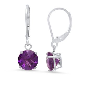 MAX + STONE Sterling Silver Round Checkerboard Cut Gemstone Leverback Earrings (8mm)