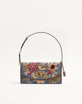 Valentino Garavani Borsa Piccola A Spalla Valentino Garavani DeVain In Denim Ricamata Donna DENIM/MULTICOLOR UNI