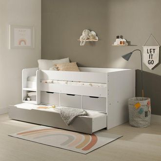 Flair Lars Low Cabin Bed with Trundle & Storage Drawers in White | Size: Single